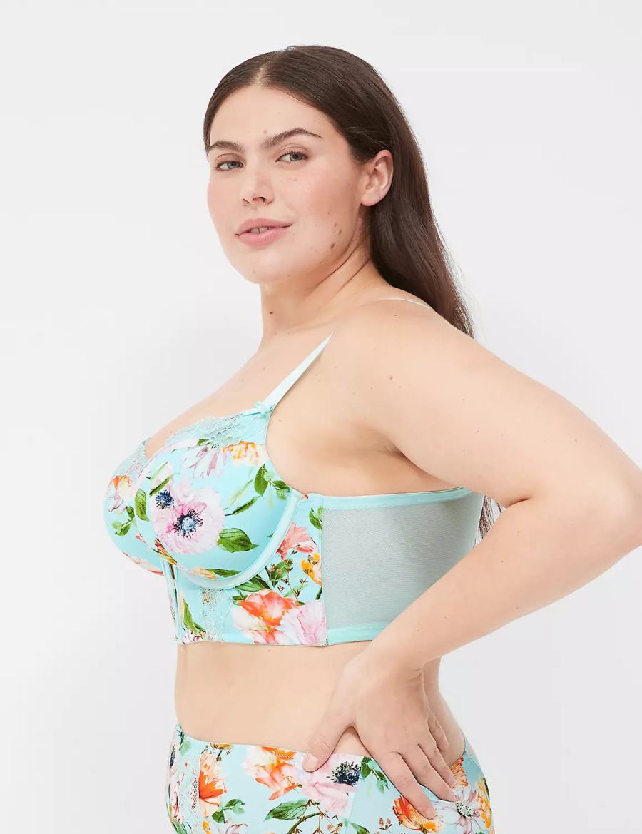 Women Lane Bryant Printed Boost Longline Balconette Bra Turquoise | VYH4721UY