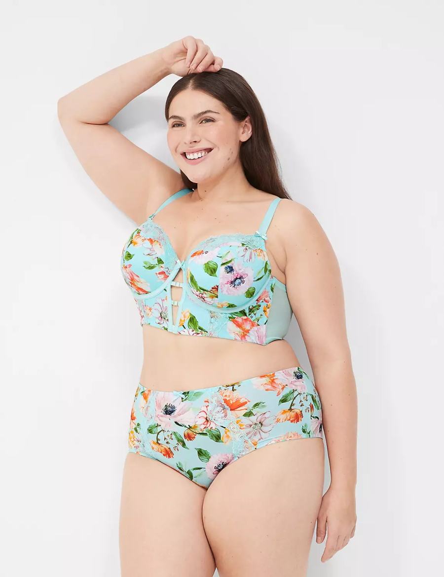 Women Lane Bryant Printed Boost Longline Balconette Bra Turquoise | VYH4721UY