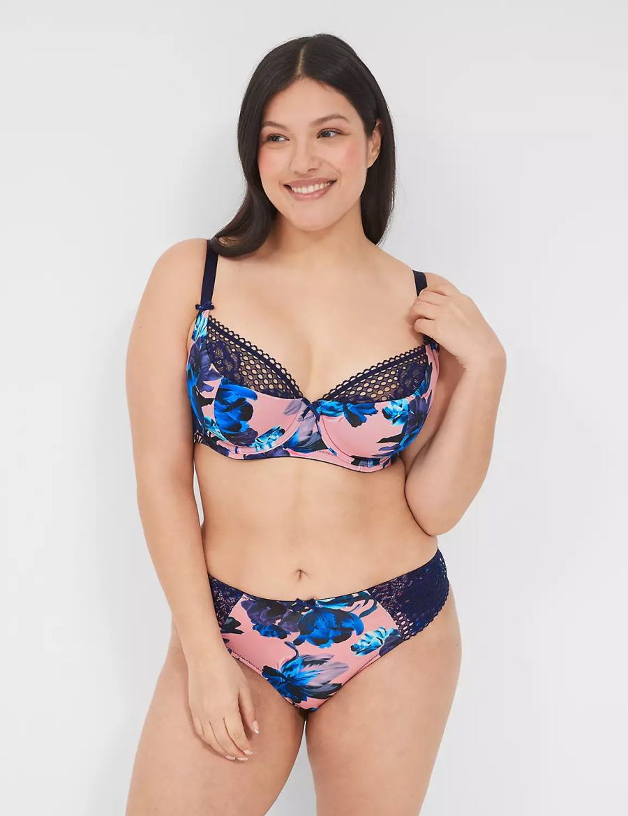 Women Lane Bryant Printed Garter Thong Panty Pink Blue Multicolor | GLC7165AI