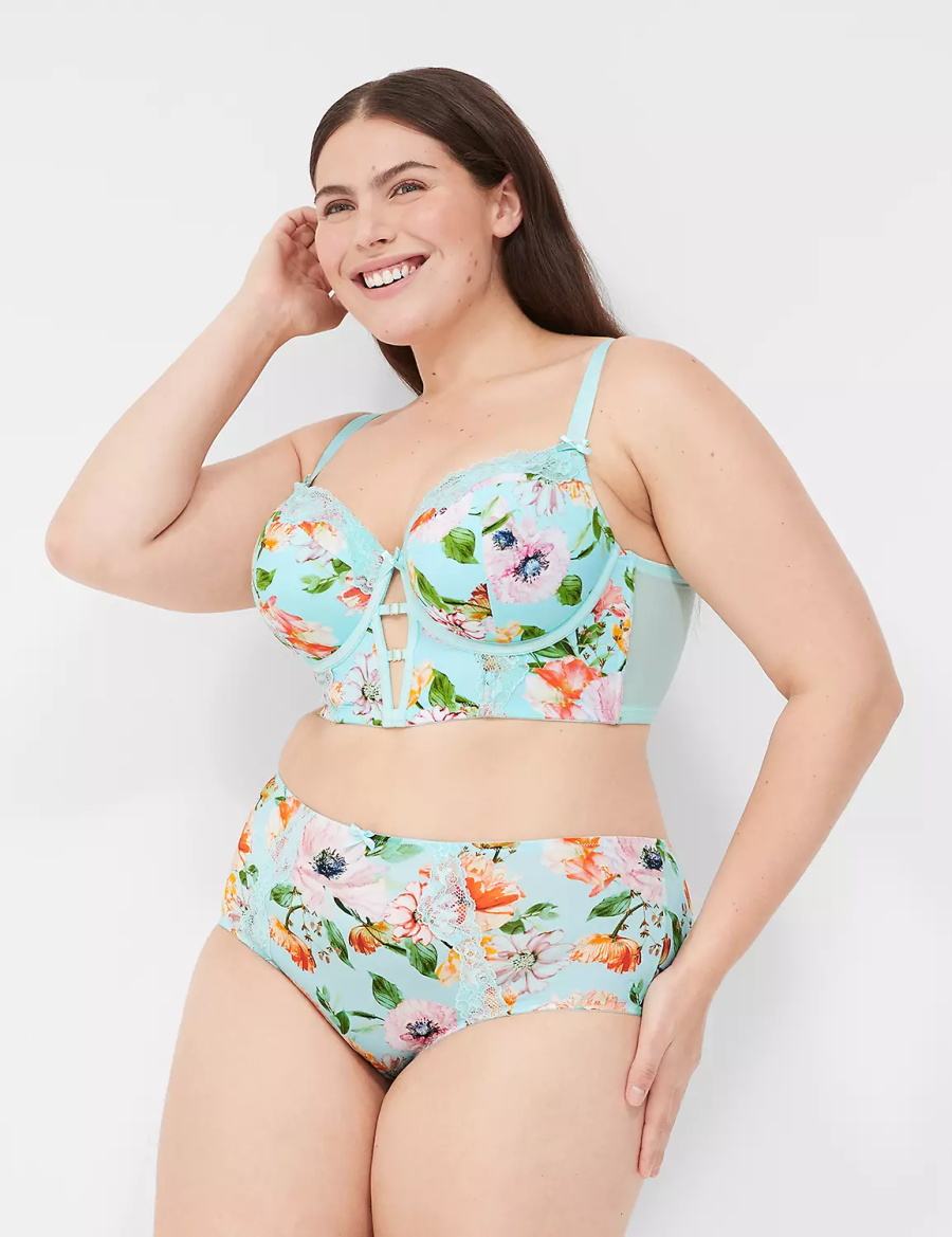 Women Lane Bryant Printed Lace-Trim Brief Cheeky Panty Turquoise | QED309ZX