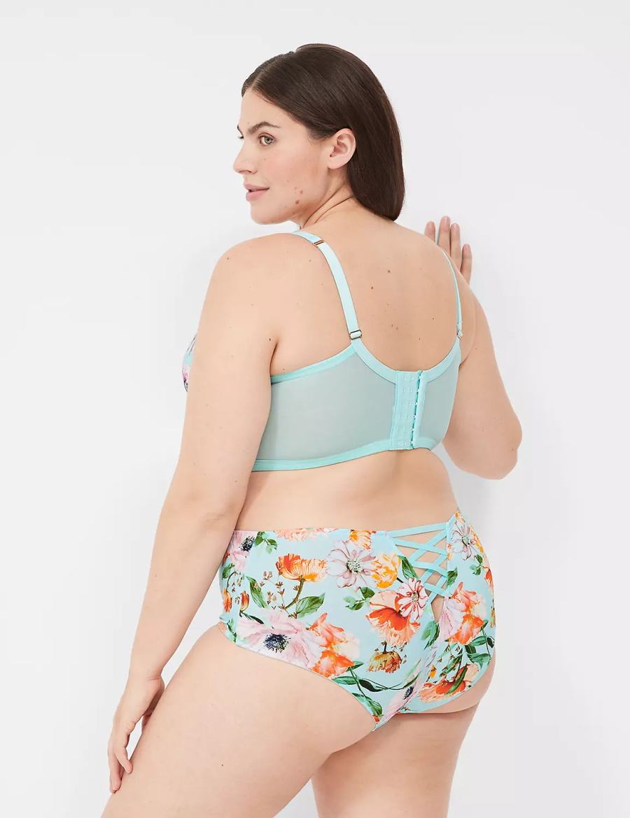 Women Lane Bryant Printed Lace-Trim Brief Cheeky Panty Turquoise | QED309ZX