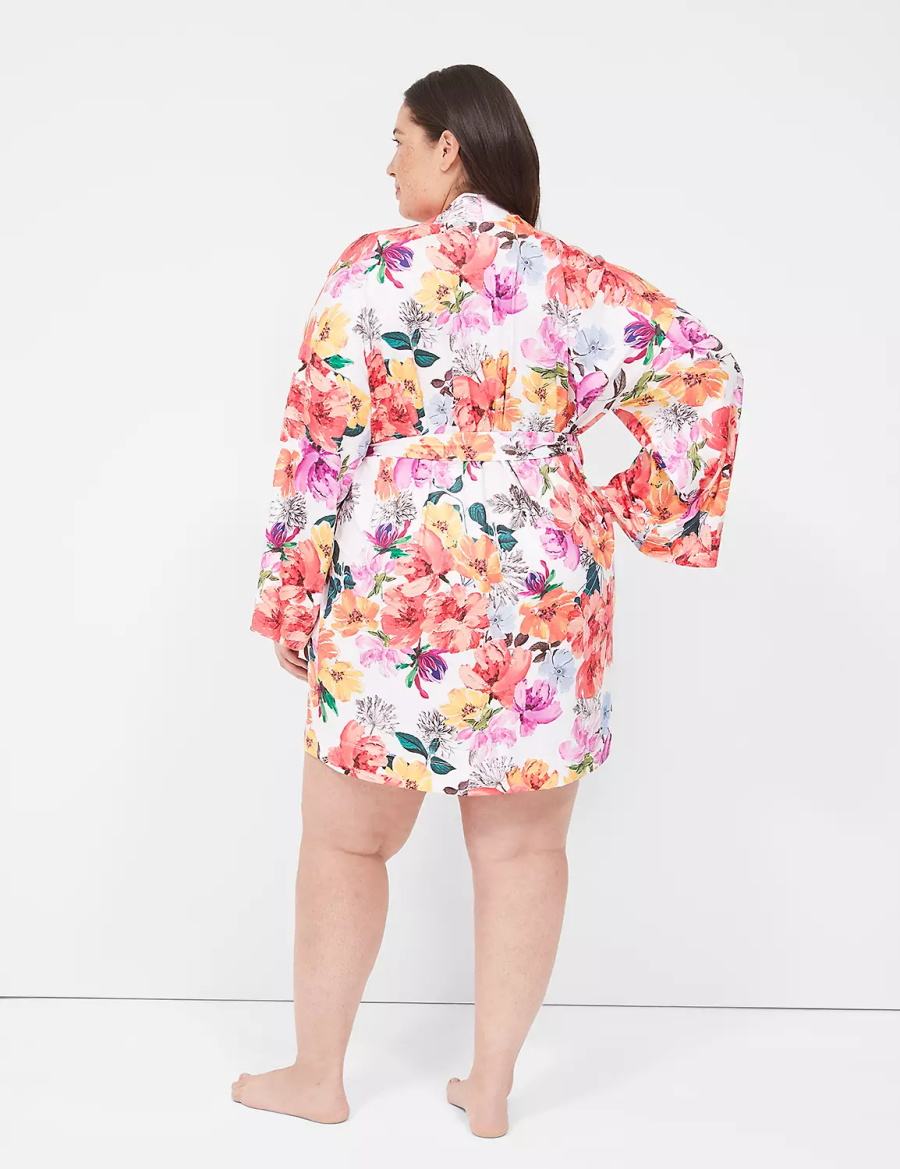 Women Lane Bryant Printed Microfiber Robe Orange Multicolor | GAO7696NU
