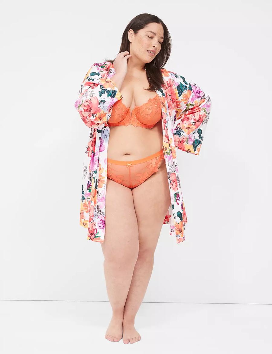 Women Lane Bryant Printed Microfiber Robe Orange Multicolor | GAO7696NU