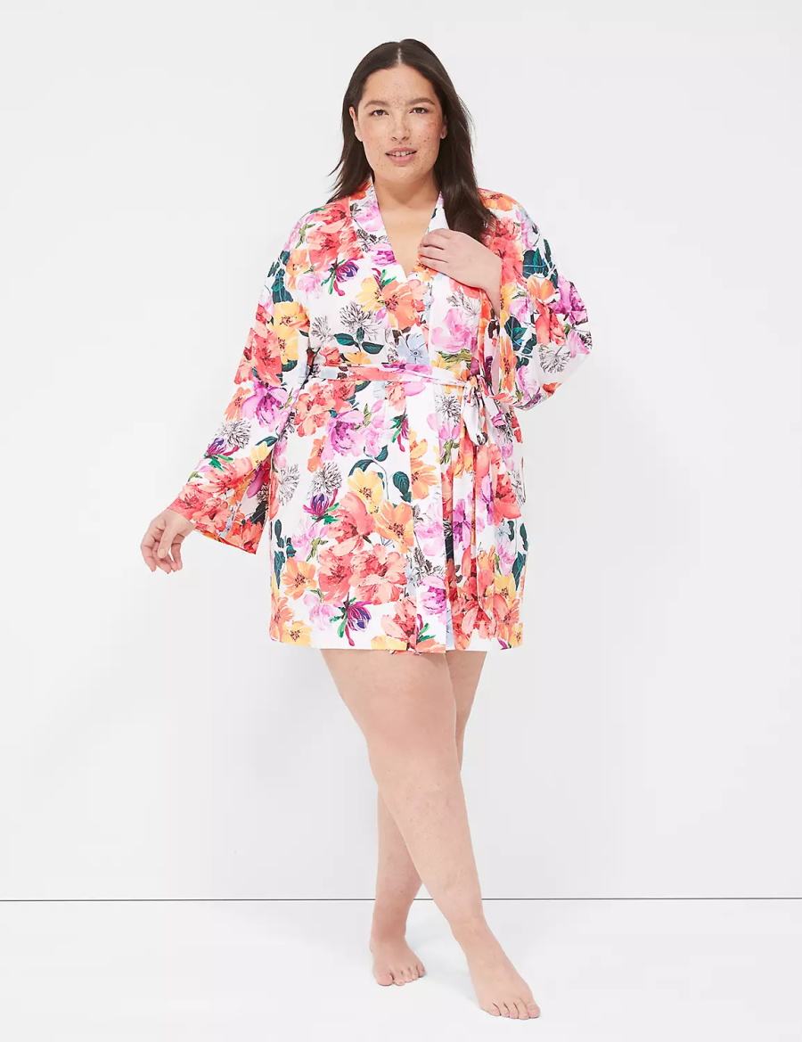 Women Lane Bryant Printed Microfiber Robe Orange Multicolor | GAO7696NU