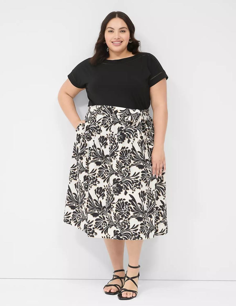 Women Lane Bryant Printed Midi Skirts Black | HRR176GH