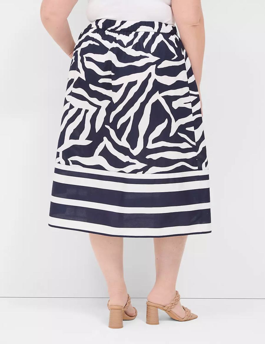 Women Lane Bryant Printed Midi Skirts Navy White | VWY5785KX