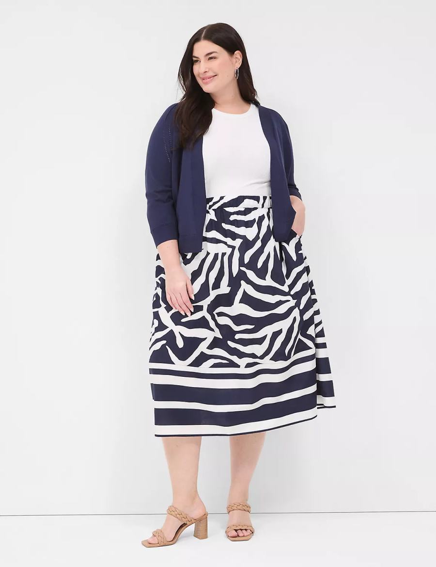 Women Lane Bryant Printed Midi Skirts Navy White | VWY5785KX