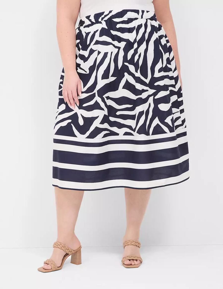 Women Lane Bryant Printed Midi Skirts Navy White | VWY5785KX