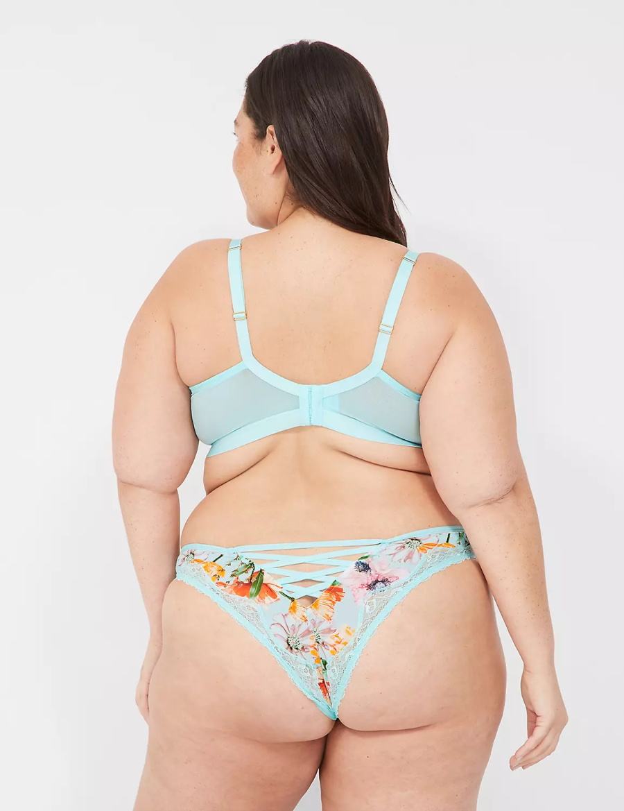Women Lane Bryant Printed No-Wire Triangle Unlined Bra Turquoise | XHF864JG