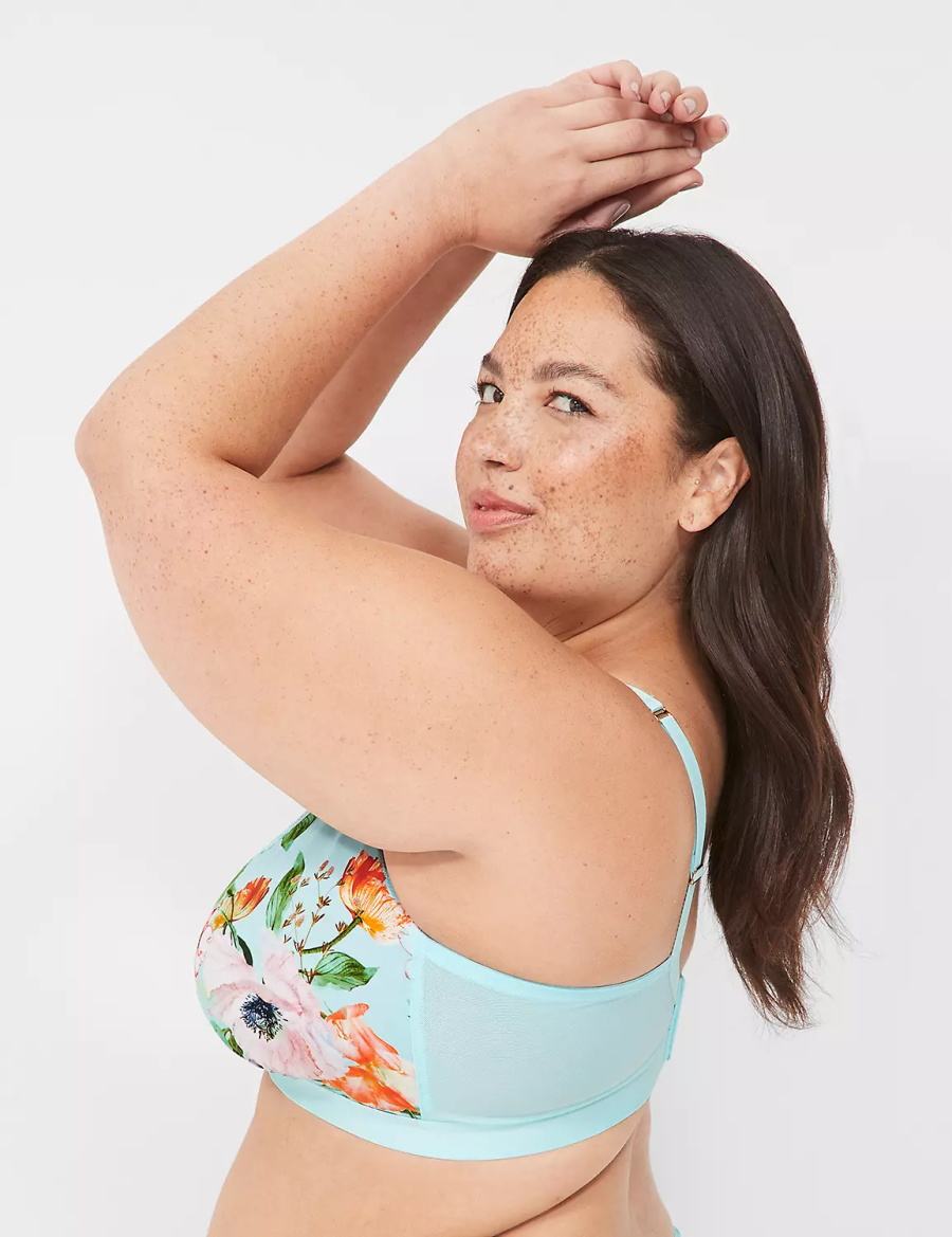 Women Lane Bryant Printed No-Wire Triangle Unlined Bra Turquoise | XHF864JG
