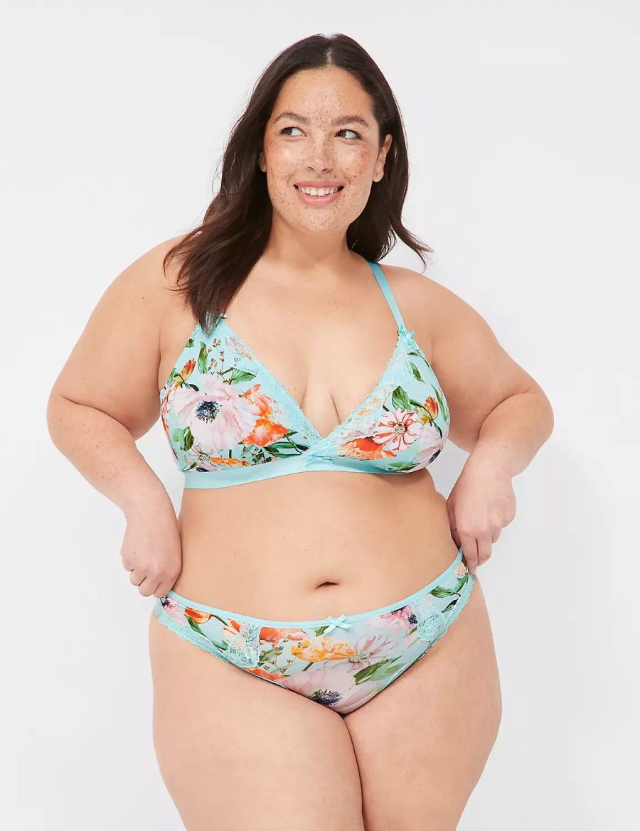 Women Lane Bryant Printed No-Wire Triangle Unlined Bra Turquoise | XHF864JG
