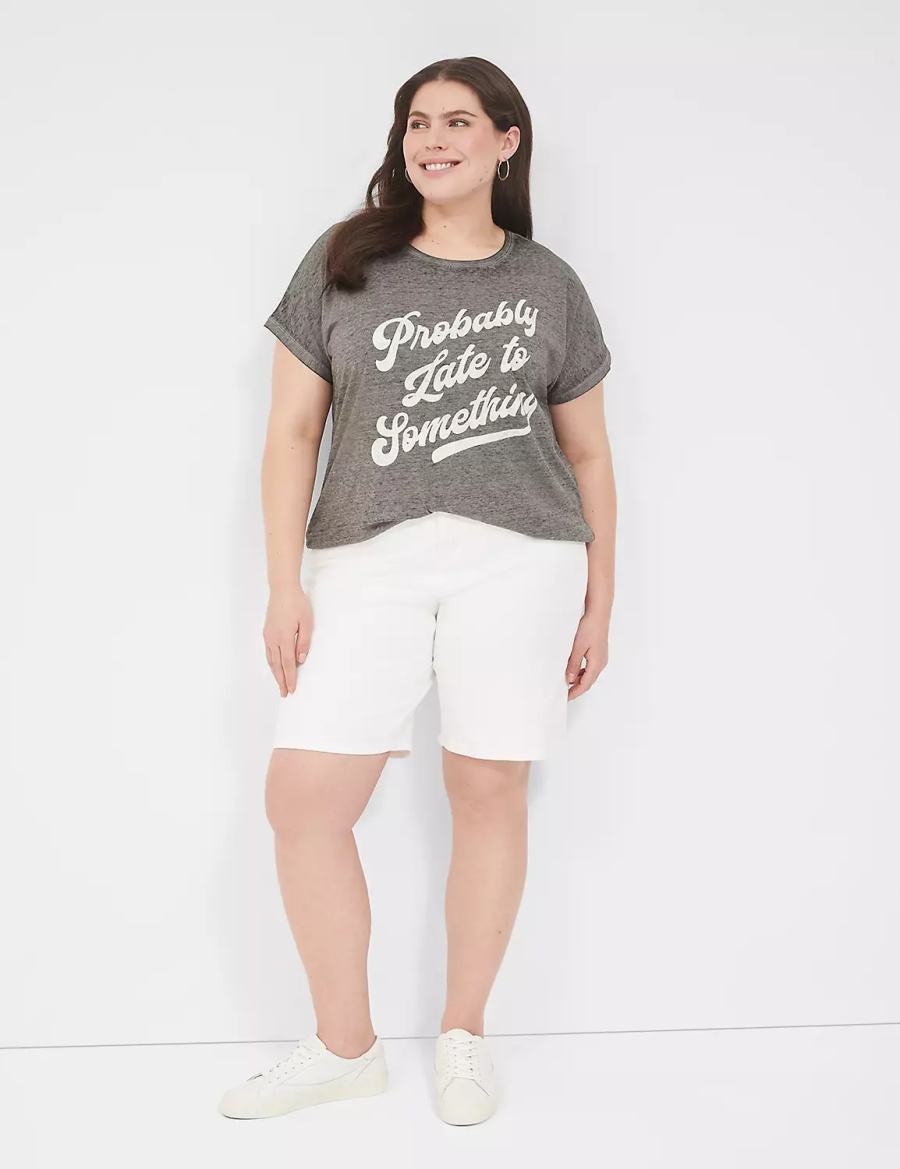 Women Lane Bryant Probably Late For Something Graphic Tee T Shirts Grey | CBH3993IT