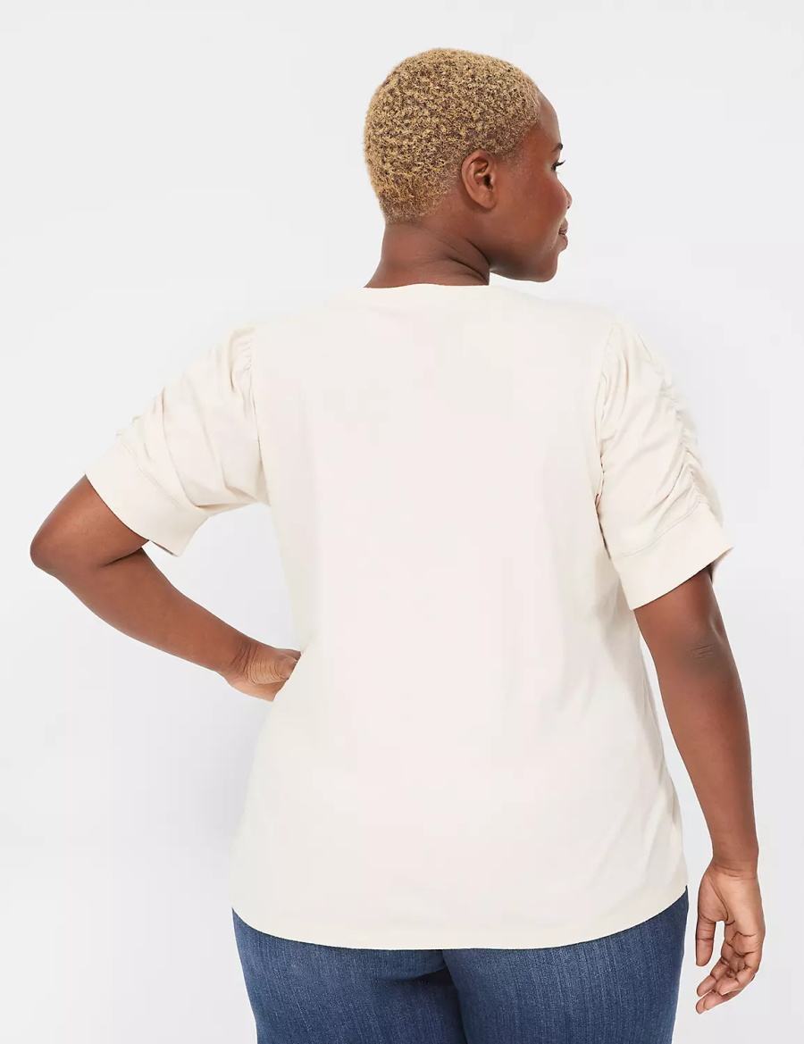 Women Lane Bryant Puff-Sleeve Crew-Neck Tee T Shirts White | UID6549UF