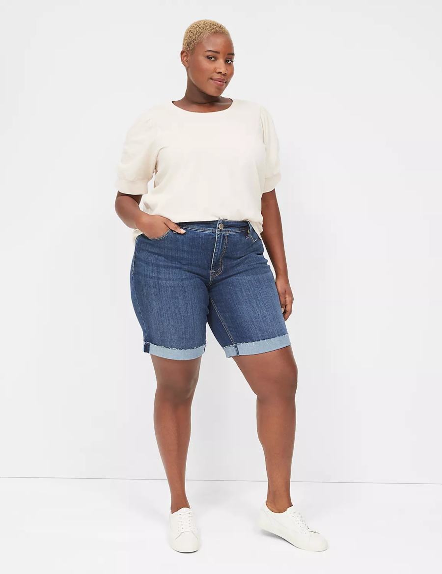 Women Lane Bryant Puff-Sleeve Crew-Neck Tee T Shirts White | UID6549UF