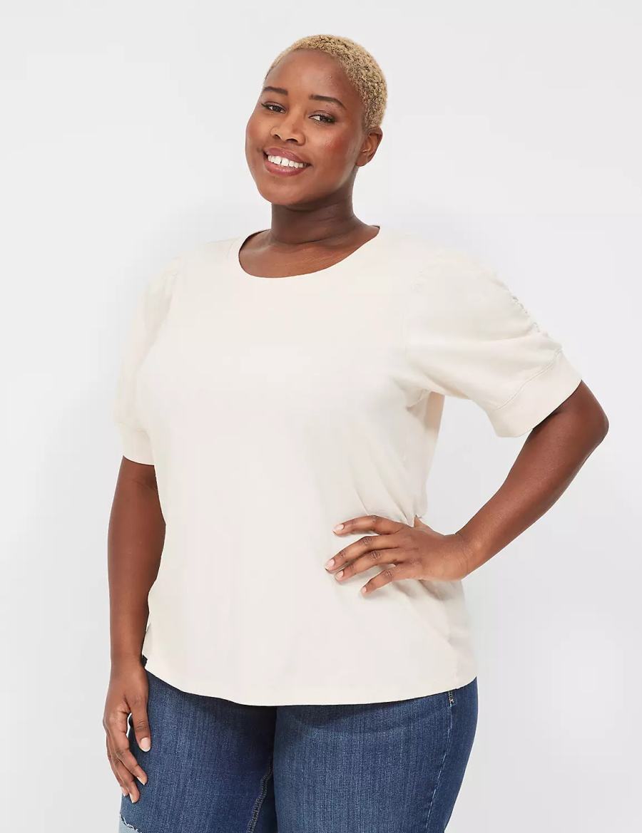 Women Lane Bryant Puff-Sleeve Crew-Neck Tee T Shirts White | UID6549UF