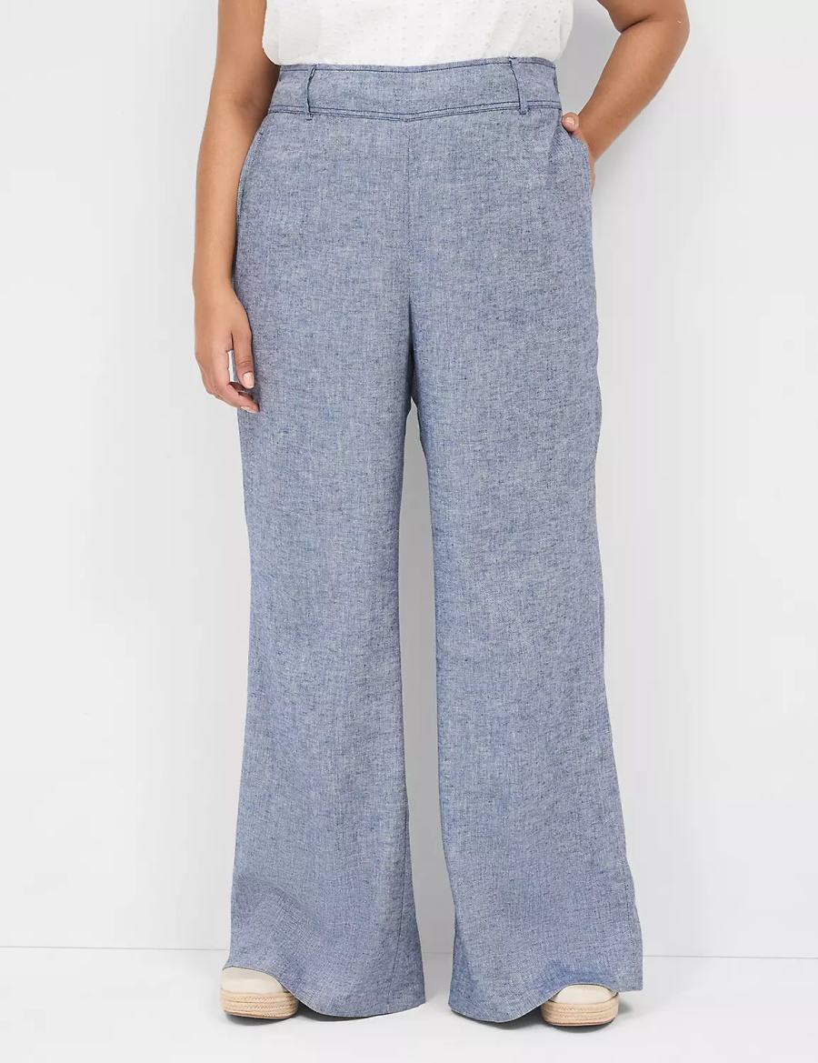 Women Lane Bryant Pull-On Chambray Linen Straight Leg Pants Blue Grey | XTF1698ZL