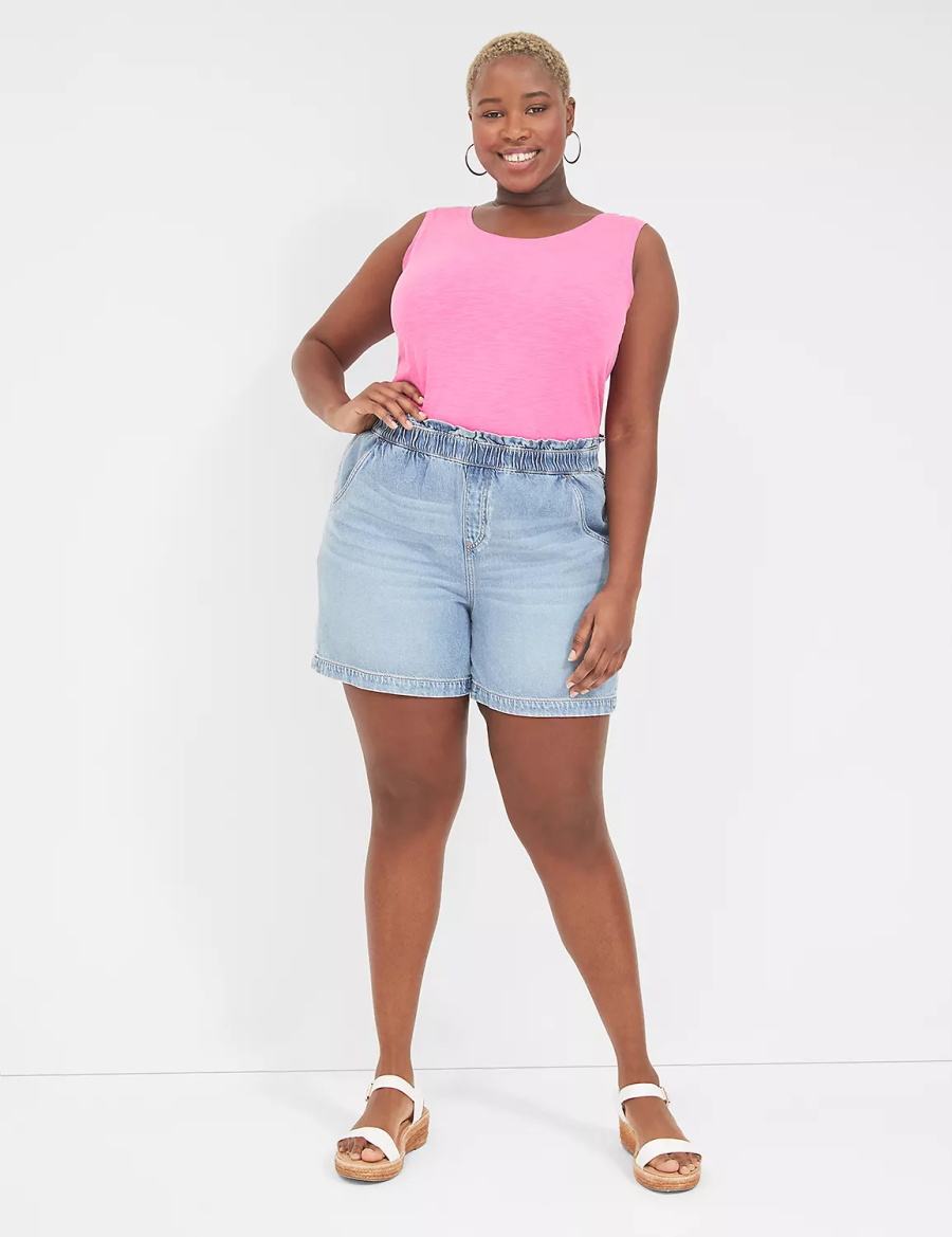 Women Lane Bryant Pull-On Fit Flirty Jean Shorts Light Blue | VRA7971CV