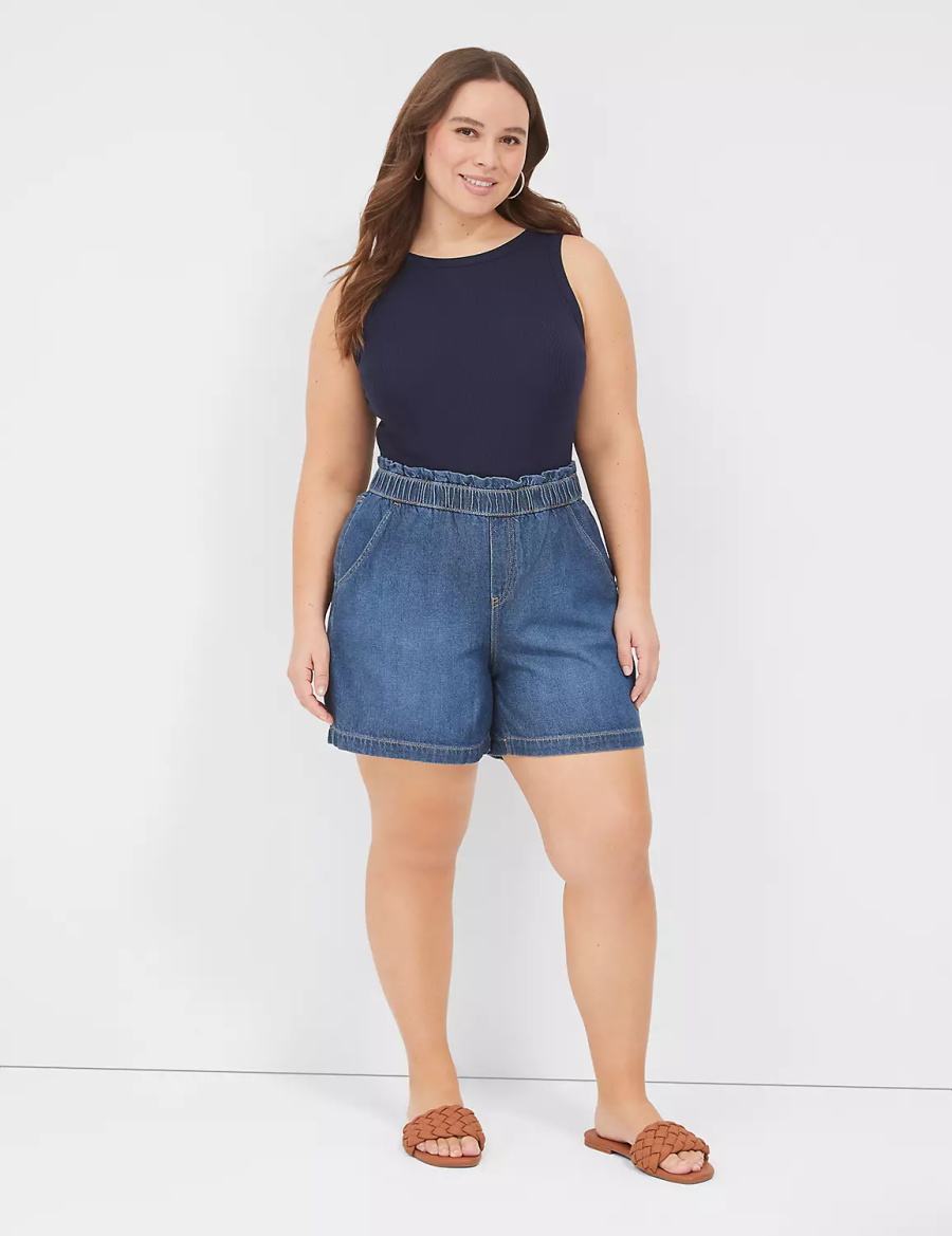 Women Lane Bryant Pull-On Fit Flirty Jean Shorts Blue | ILL2091SQ