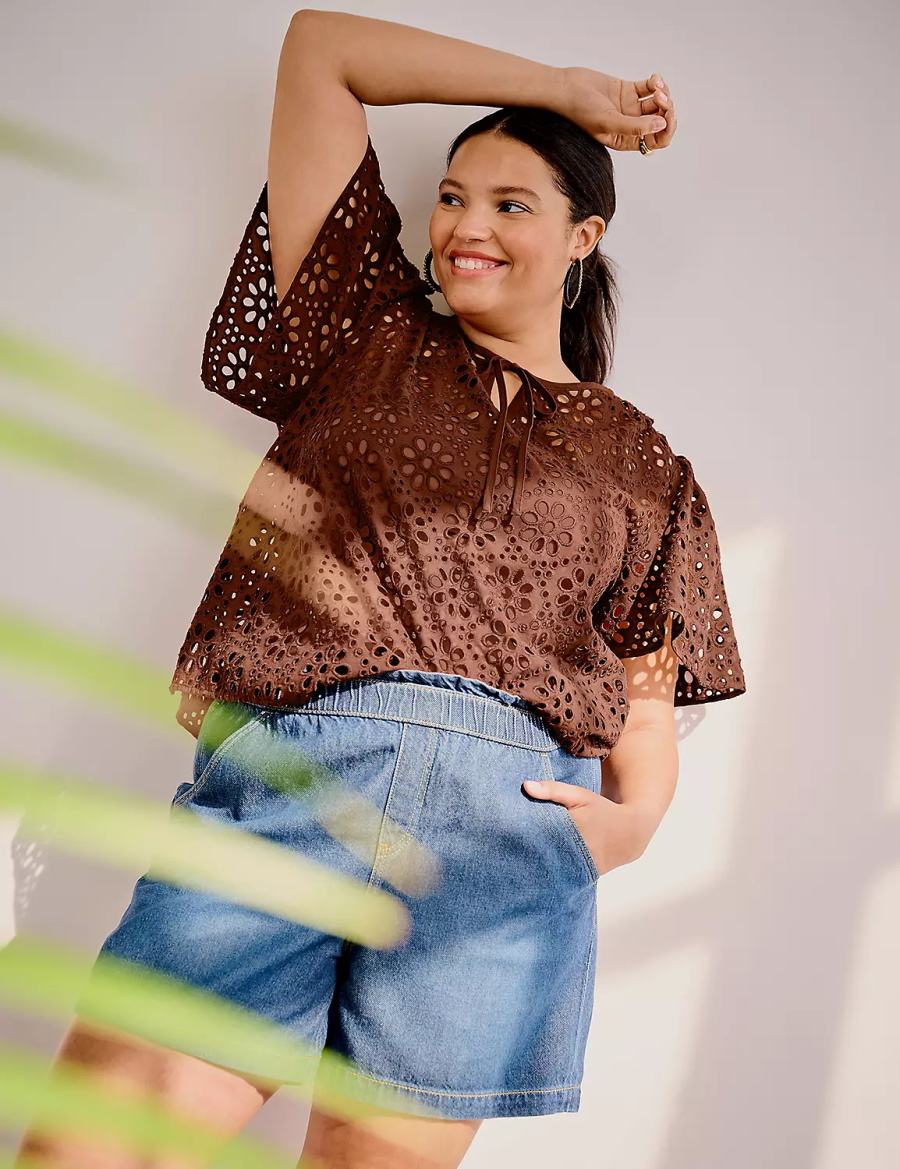 Women Lane Bryant Pull-On Fit Flirty Jean Shorts Blue | ILL2091SQ