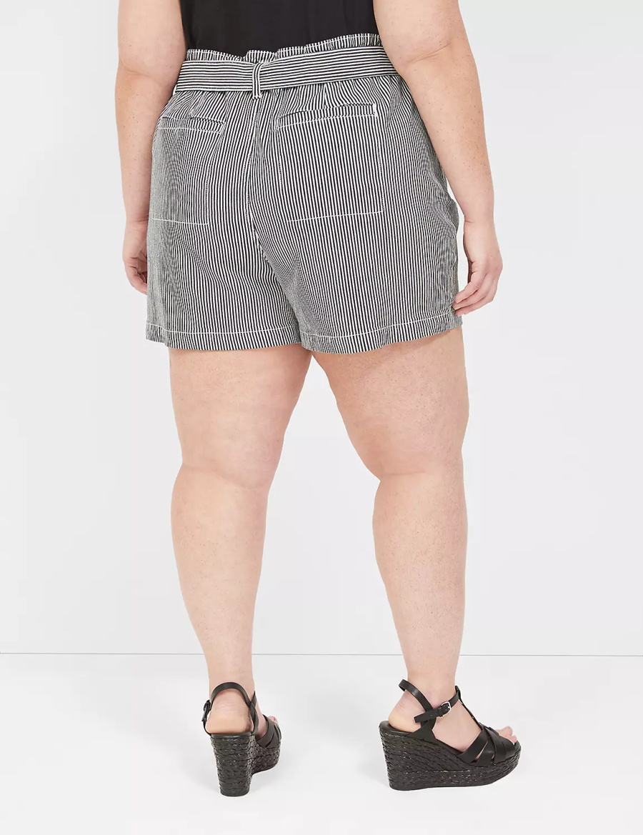 Women Lane Bryant Pull-On Fit High-Rise Jean Shorts Black Stripes | OAT8719MI