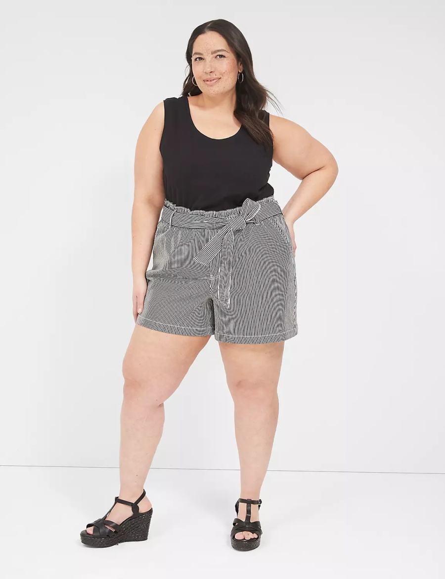 Women Lane Bryant Pull-On Fit High-Rise Jean Shorts Black Stripes | OAT8719MI