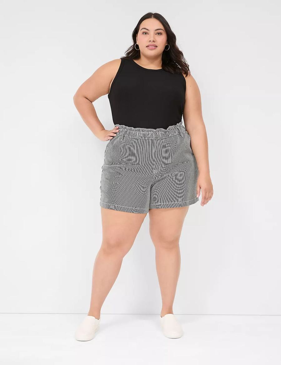 Women Lane Bryant Pull-On Fit High-Rise Jean Shorts Black Stripes | OAT8719MI