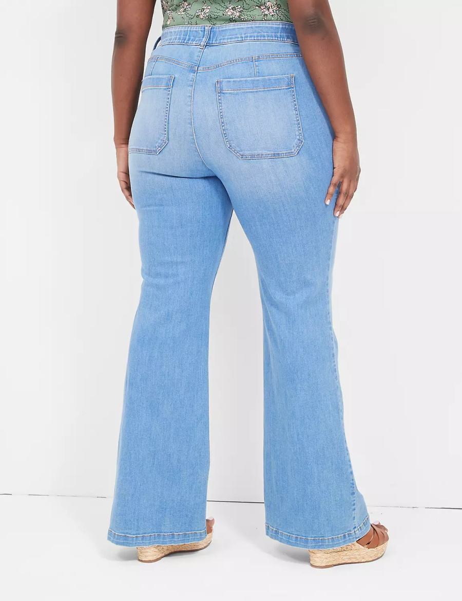 Women Lane Bryant Pull-On Fit High-Rise Sailor Flare Jeans Blue | SUX67BT