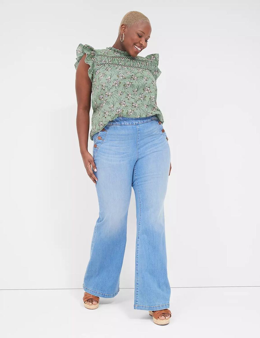 Women Lane Bryant Pull-On Fit High-Rise Sailor Flare Jeans Blue | SUX67BT