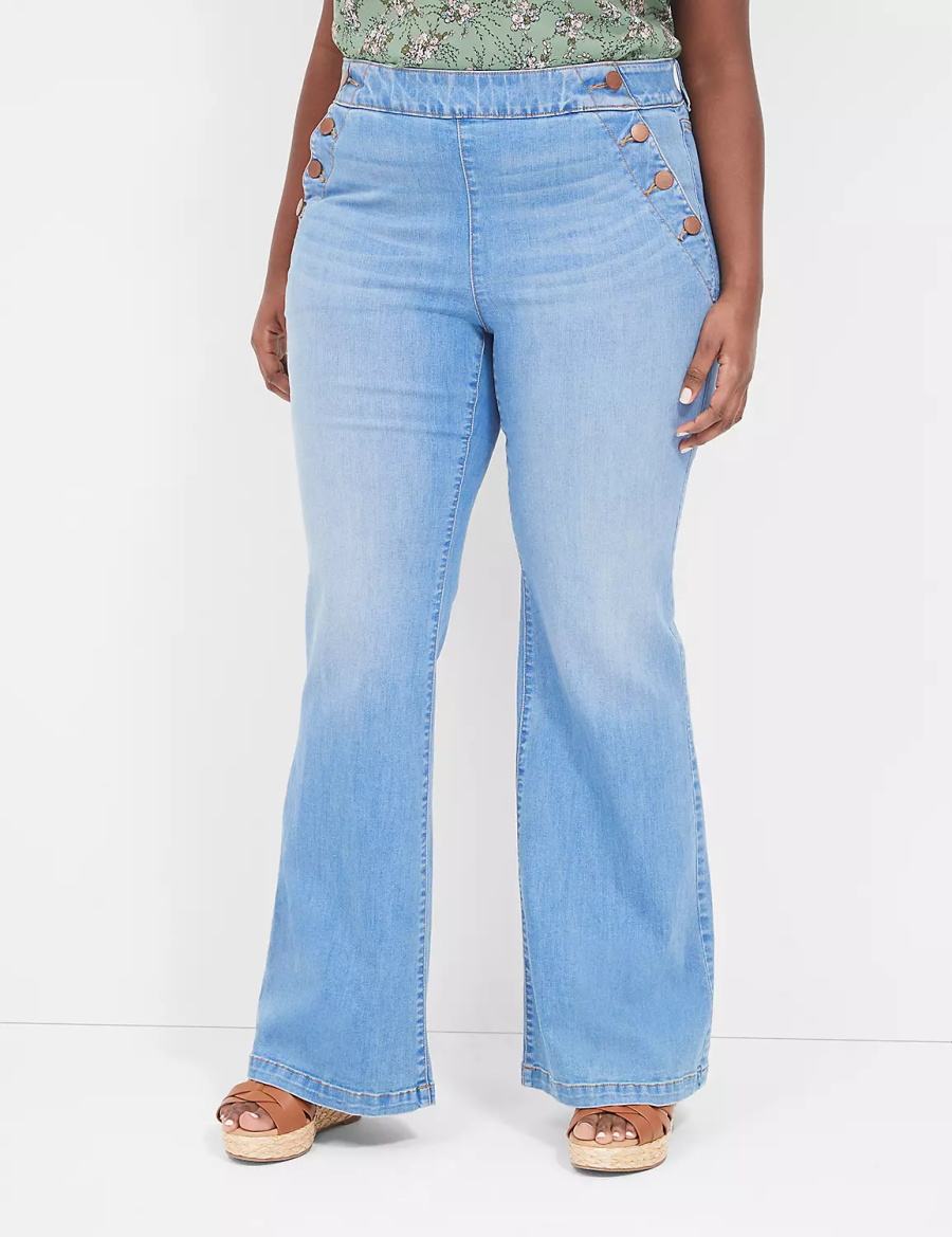 Women Lane Bryant Pull-On Fit High-Rise Sailor Flare Jeans Blue | SUX67BT