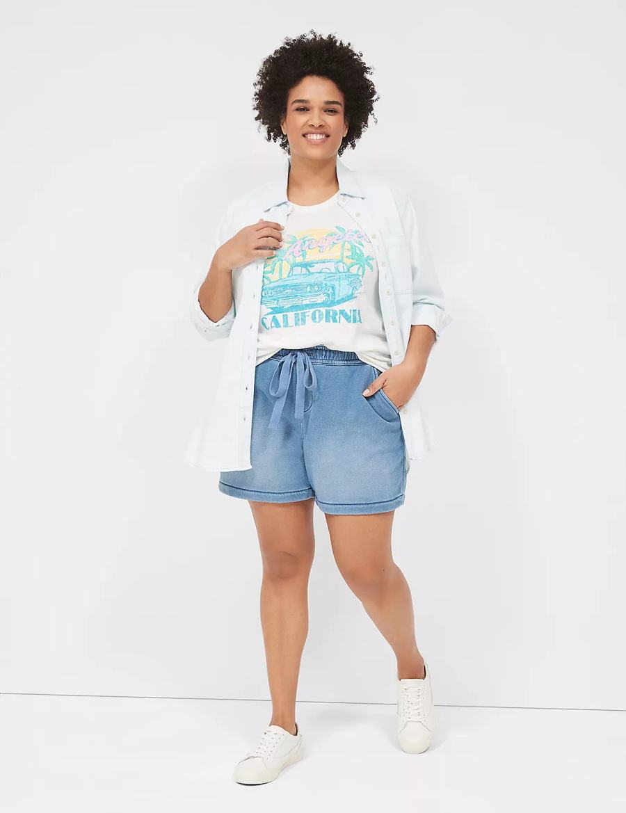 Women Lane Bryant Pull-On Fit Relaxed Knit Shorts Light Blue | CBP7492OY