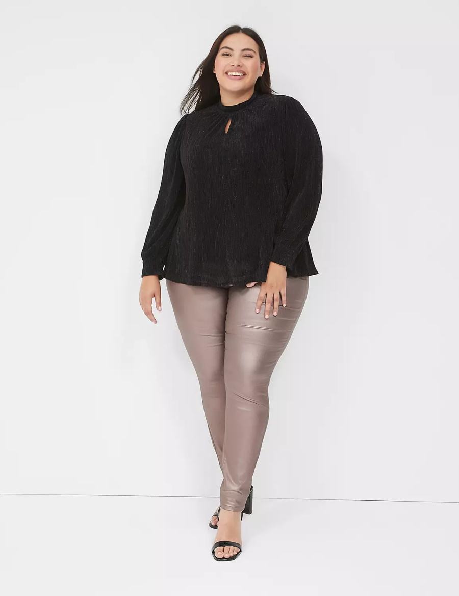 Women Lane Bryant Pull-On High-Rise Coated Metallic Jeggings Brown | QCG6930WN