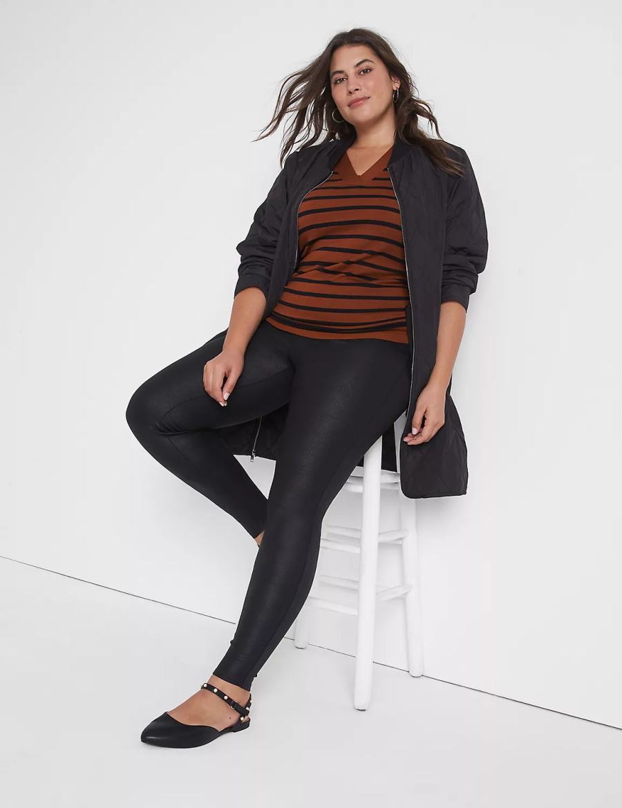 Women Lane Bryant Pull-On High-Rise Ponte - Coated Leggings Black | TKM3743GH