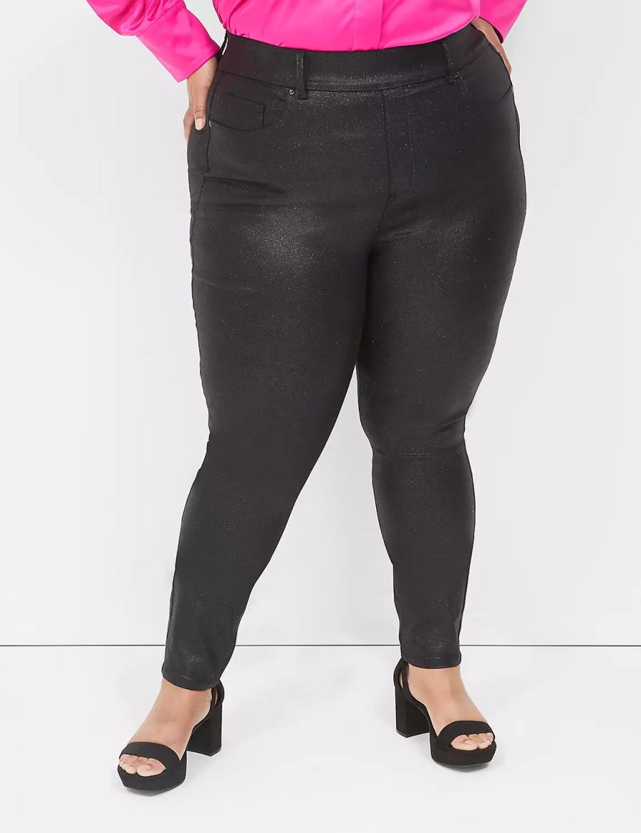 Women Lane Bryant Pull-On High-Rise Sparkle Jeggings Black | BCT5053WV