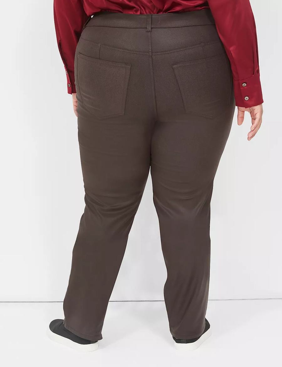 Women Lane Bryant Pull-On High-Rise Straight Coated Jeans Chocolate | YKO4693XP