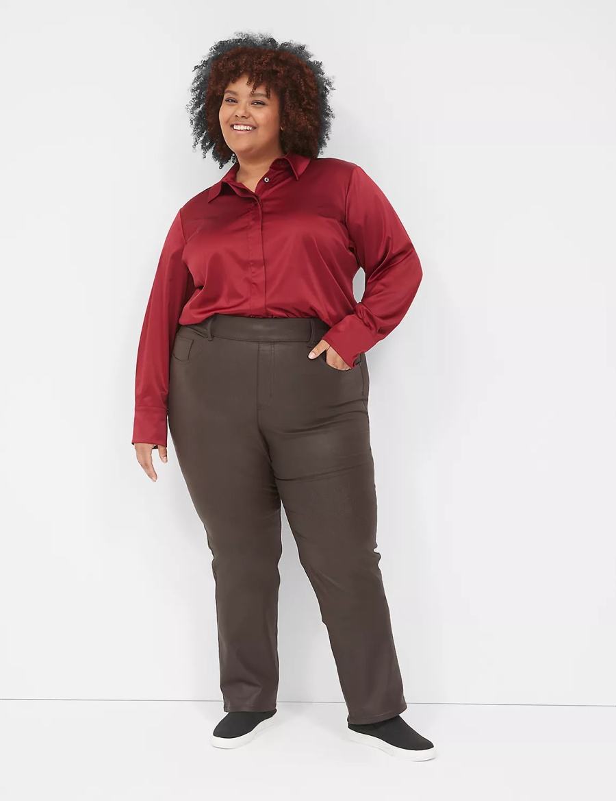 Women Lane Bryant Pull-On High-Rise Straight Coated Jeans Chocolate | YKO4693XP