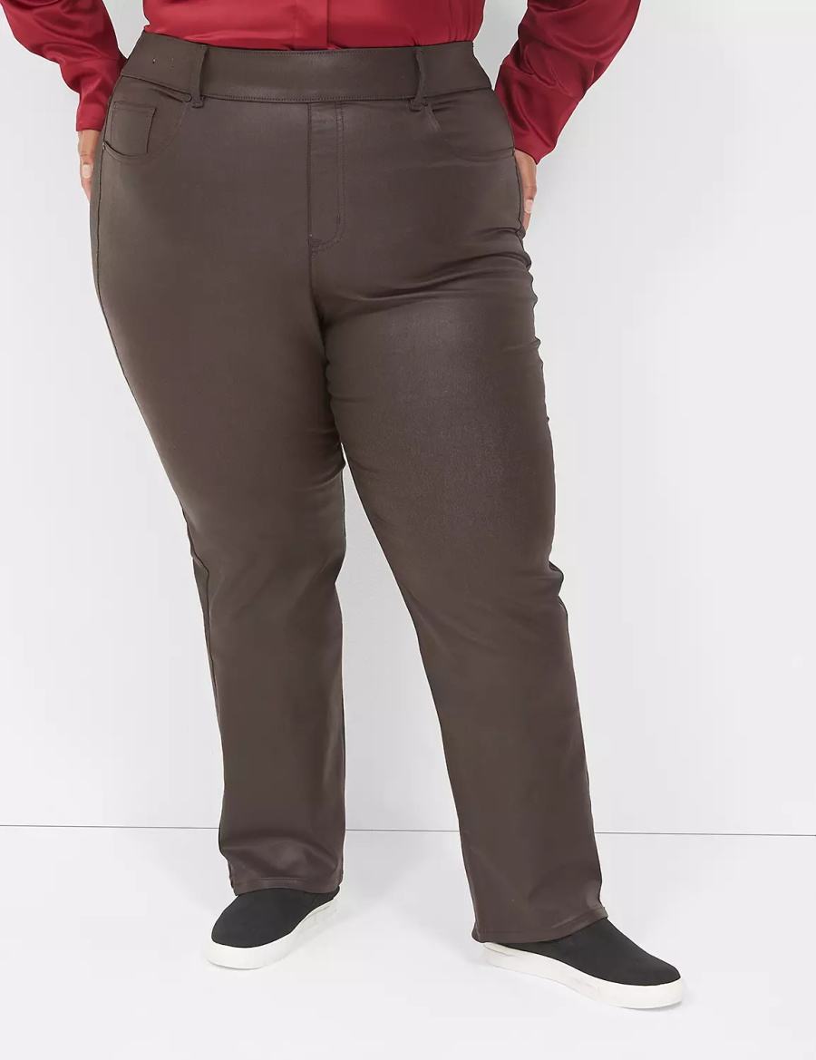 Women Lane Bryant Pull-On High-Rise Straight Coated Jeans Chocolate | YKO4693XP