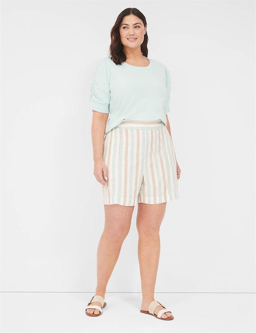 Women Lane Bryant Pull-On Linen Stripe Shorts Stripes | PZN4795ND