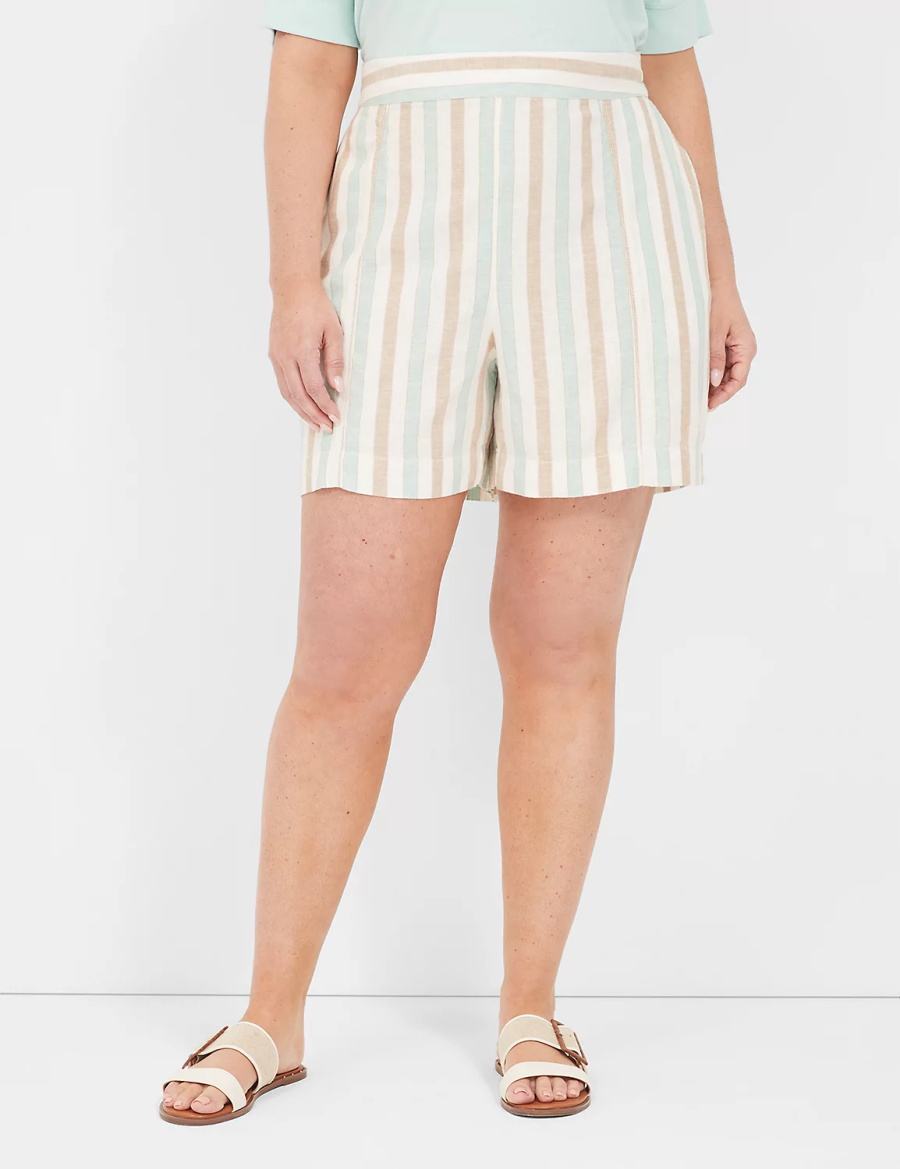 Women Lane Bryant Pull-On Linen Stripe Shorts Stripes | PZN4795ND