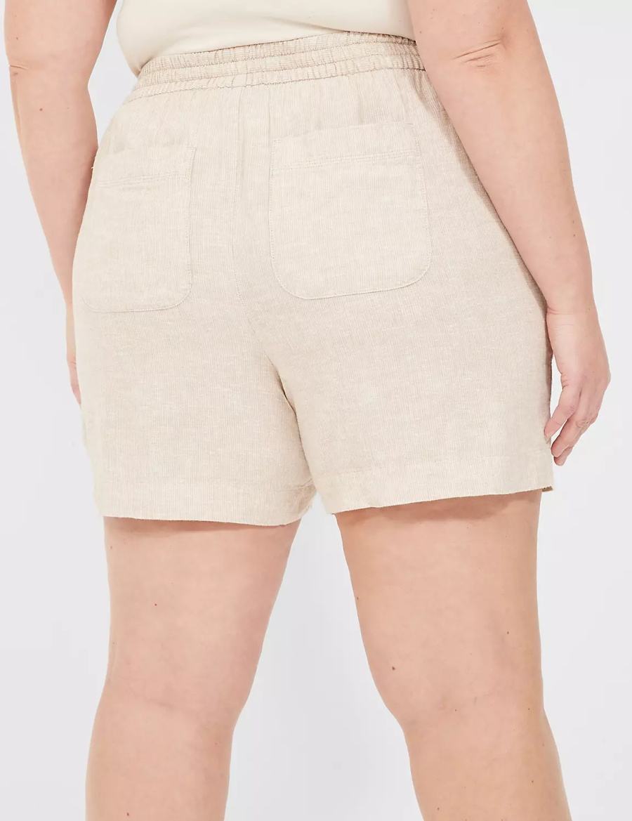 Women Lane Bryant Pull-On Linen Stripe Shorts Beige Stripes | NBZ8599UZ
