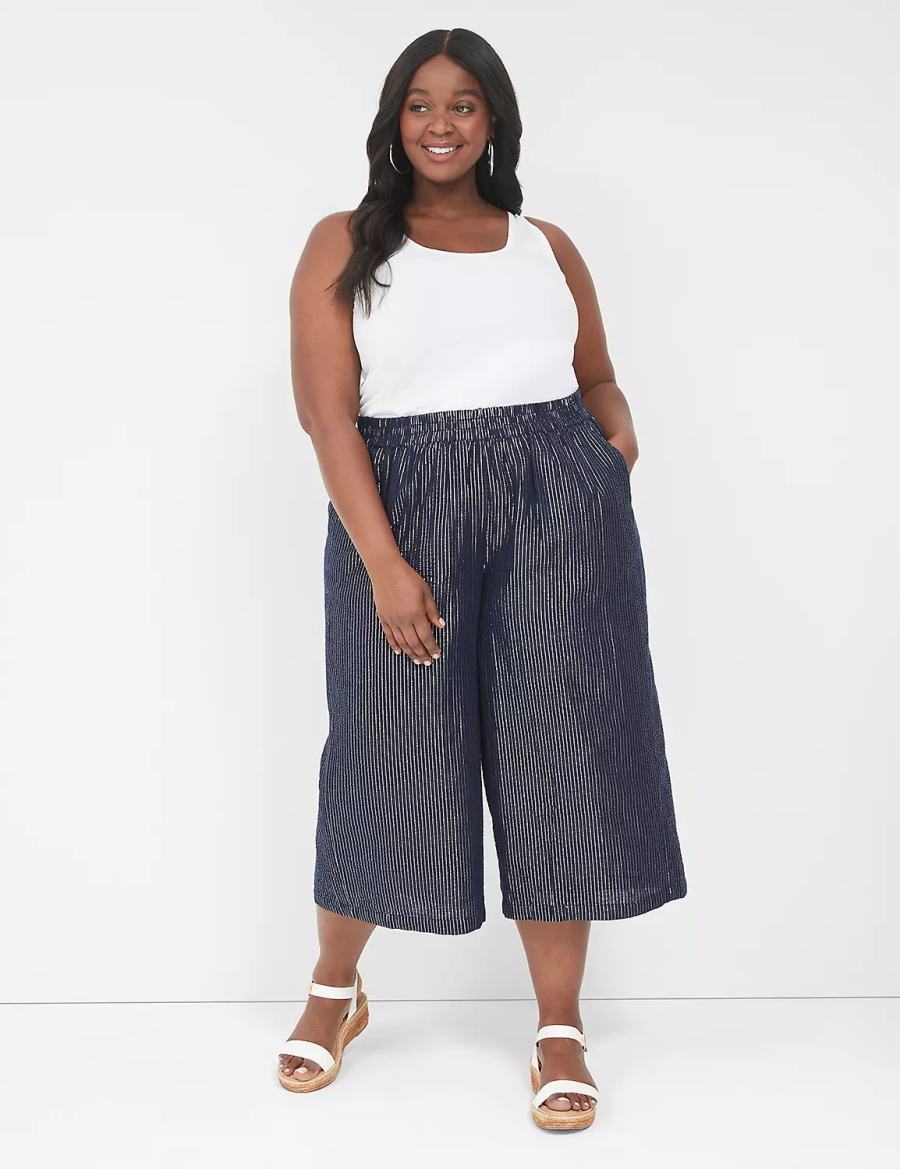 Women Lane Bryant Pull-On Lurex Gauze Crop Wide Leg Pants Blue | LZJ1147IP