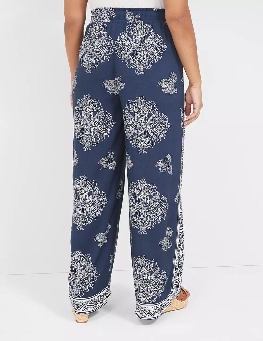 Women Lane Bryant Pull-On Paperbag Wide Leg Pants Navy | WCE5073TE