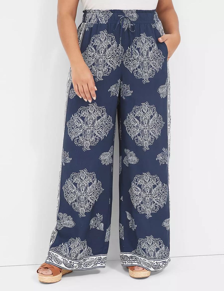 Women Lane Bryant Pull-On Paperbag Wide Leg Pants Navy | WCE5073TE