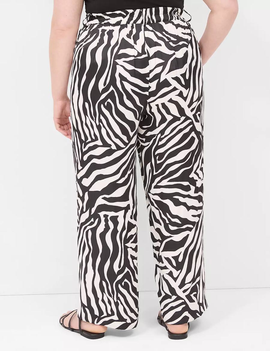 Women Lane Bryant Pull-On Satin Wide Leg Pants White Black | LVZ4886AA