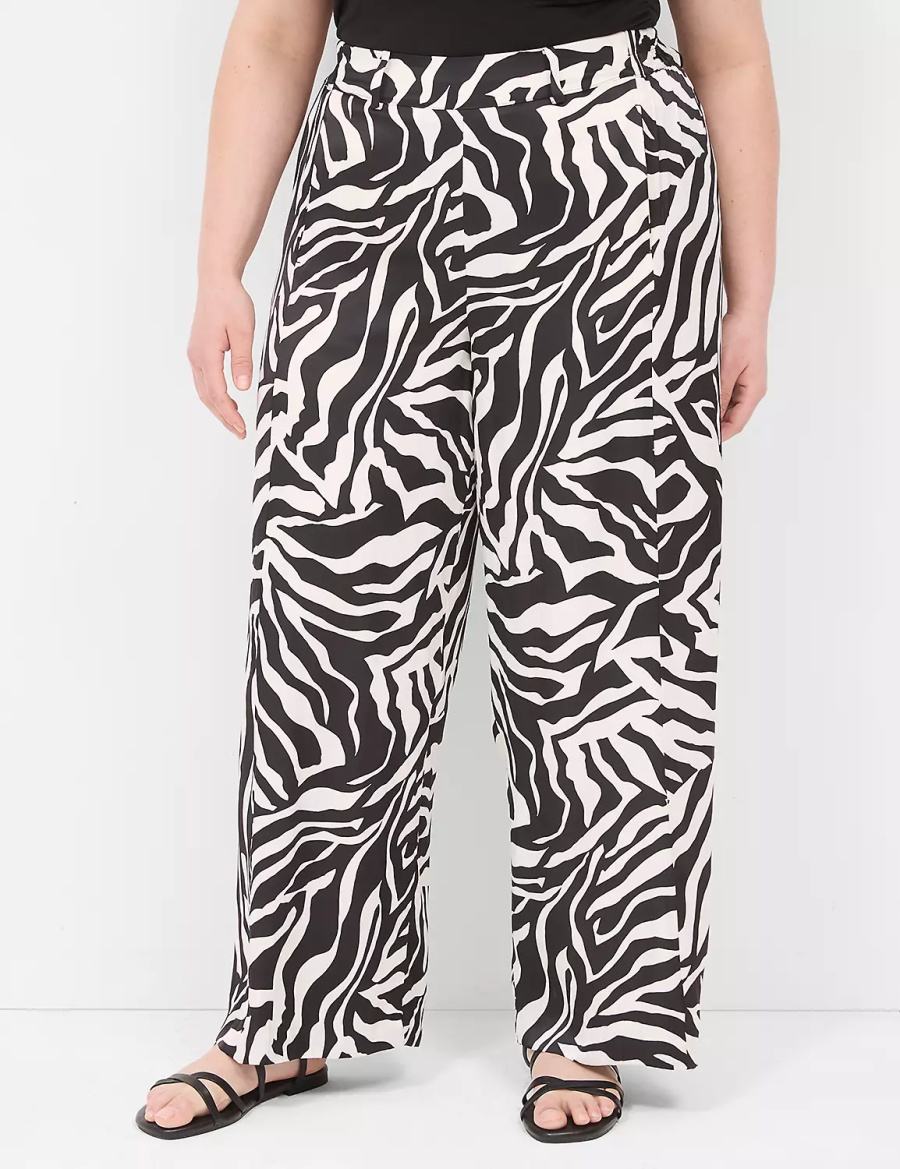 Women Lane Bryant Pull-On Satin Wide Leg Pants White Black | LVZ4886AA