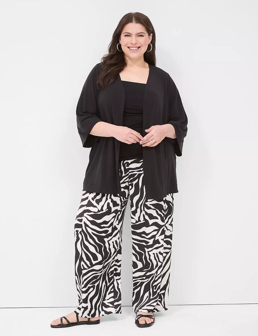 Women Lane Bryant Pull-On Satin Wide Leg Pants White Black | LVZ4886AA