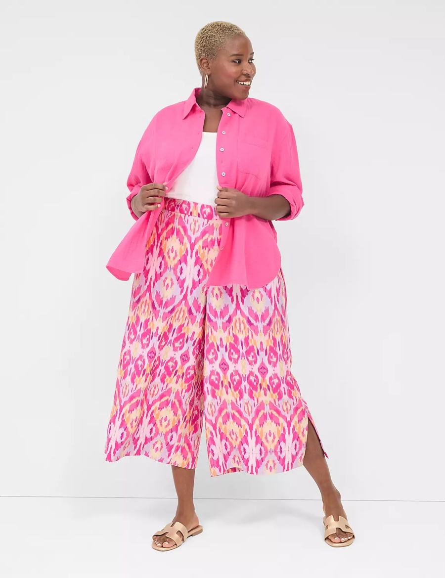 Women Lane Bryant Pull-On Side-Slit Crop Pants Pink | EOB762AN