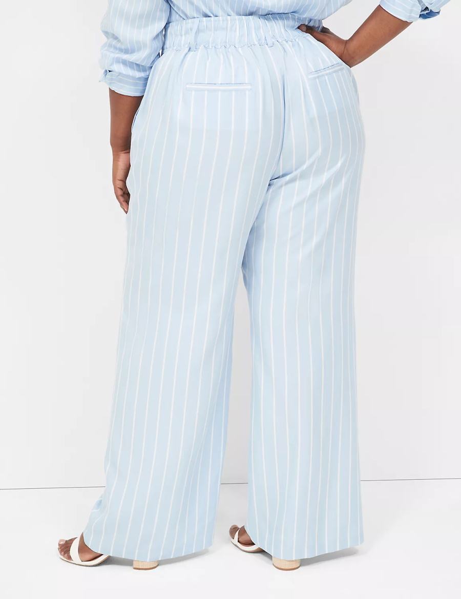 Women Lane Bryant Pull-On Straight Leg Pants Light Blue Stripes | REG1738RA