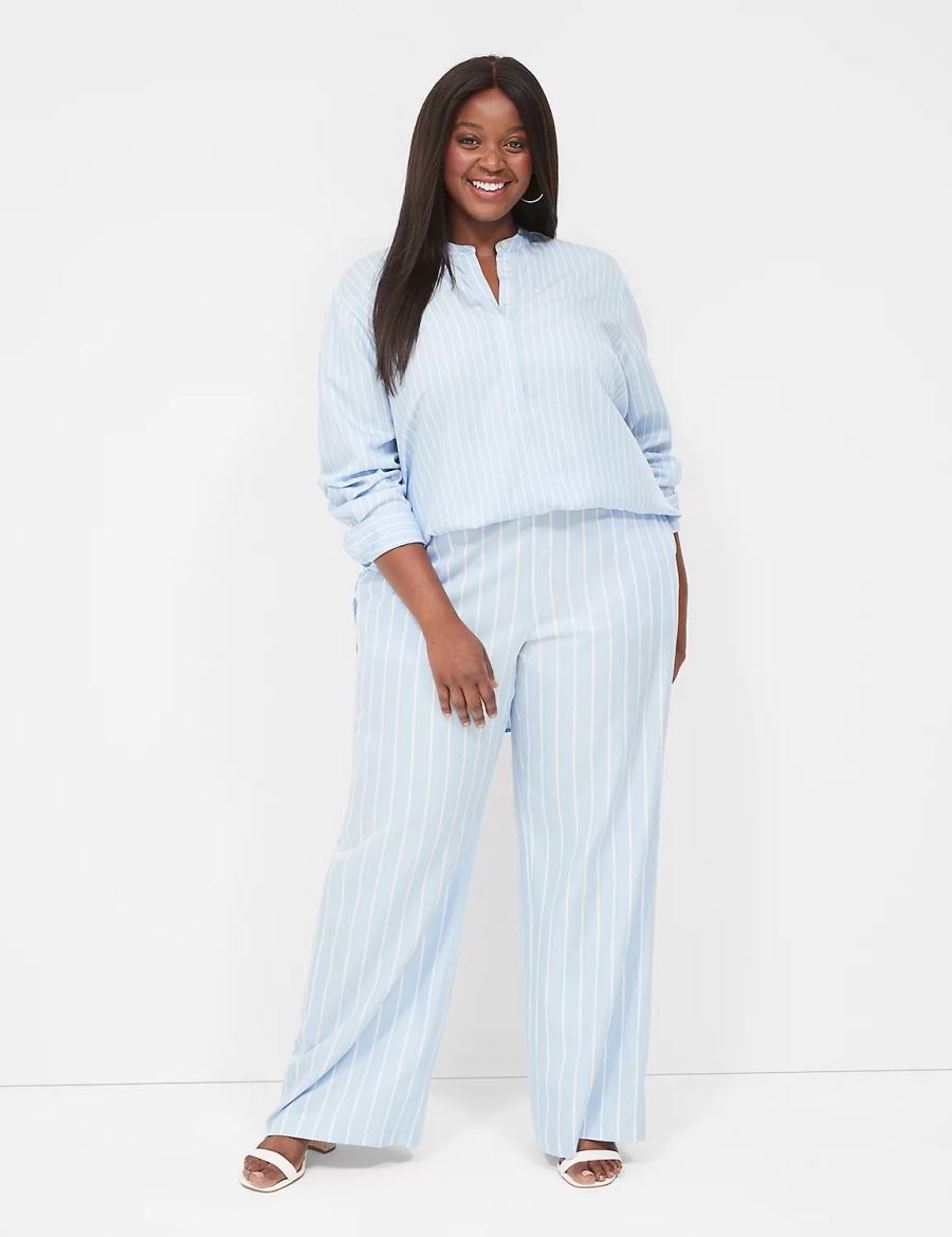 Women Lane Bryant Pull-On Straight Leg Pants Light Blue Stripes | REG1738RA