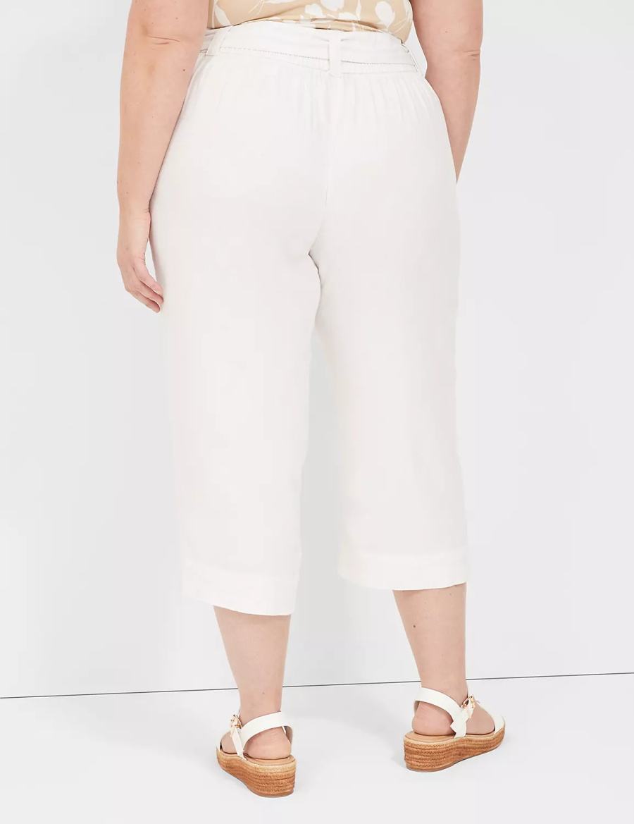 Women Lane Bryant Pull-On Twill Linen Capri Pants White | JOO4164CX