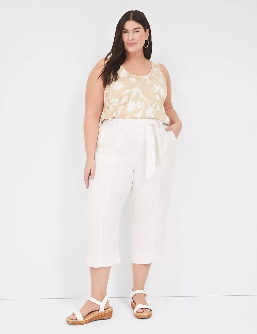 Women Lane Bryant Pull-On Twill Linen Capri Pants White | JOO4164CX